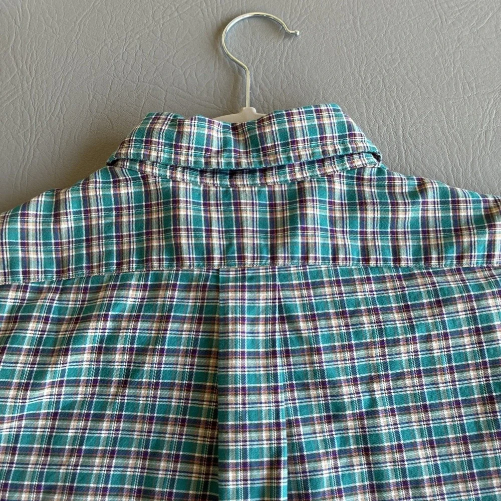 Ralph Lauren Button Down Plaid Green Blue Check Men's Size L 46 chest